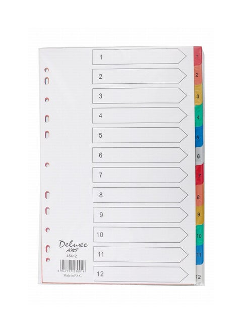 Plastic File Divider Tabs With Twelve Divisions With Number Multicolour