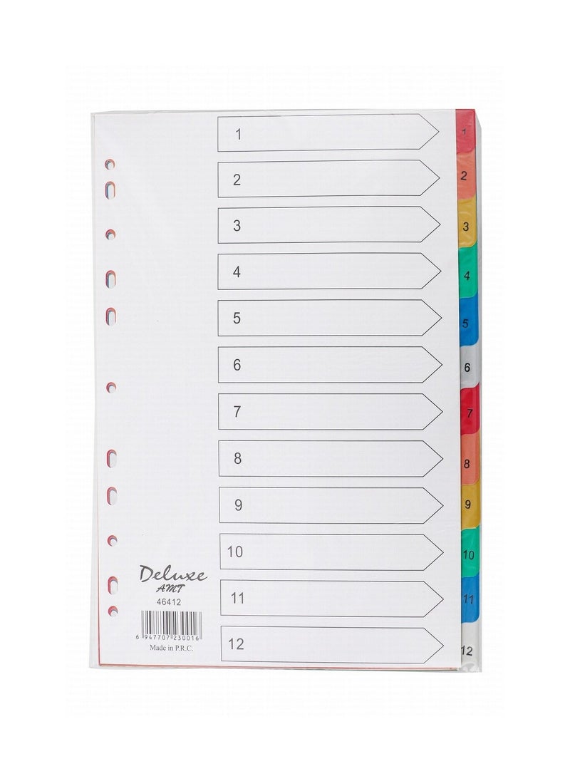 Deluxe Amt Plastic File Divider Tabs With Twelve Divisions With Number Multicolour  - Image 1