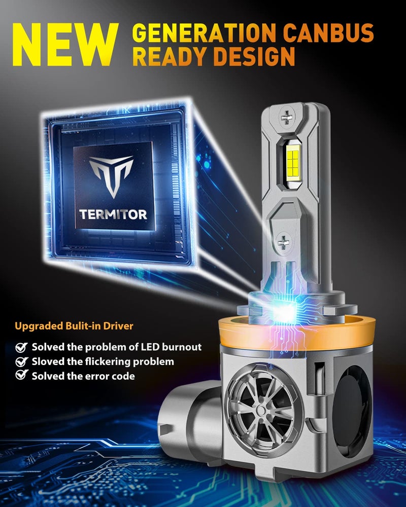 Termitor 9005/HB3 H11/H8/H9 LED Bulbs Combo, 150,000LM insane Brightness, Real 1:1 Mini Size, 6500K White, 70,000Hrs Long Service Life with cooling Fans, Plug N Play, Pack of 4 - Image 5