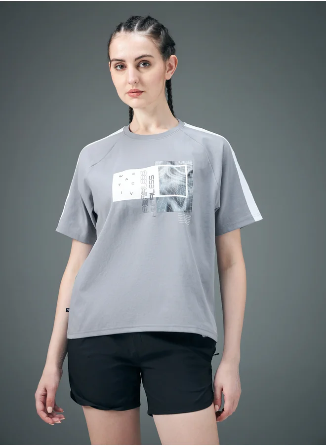 Technosport Technosport Graphic Print Crew Neck Stretch Crop T-Shirt