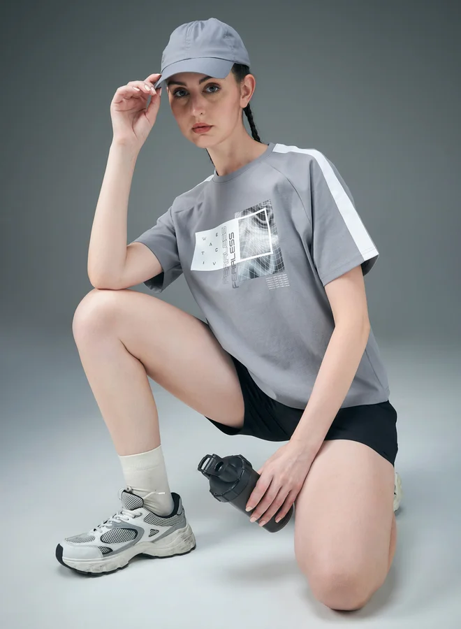 Technosport Technosport Graphic Print Crew Neck Stretch Crop T-Shirt