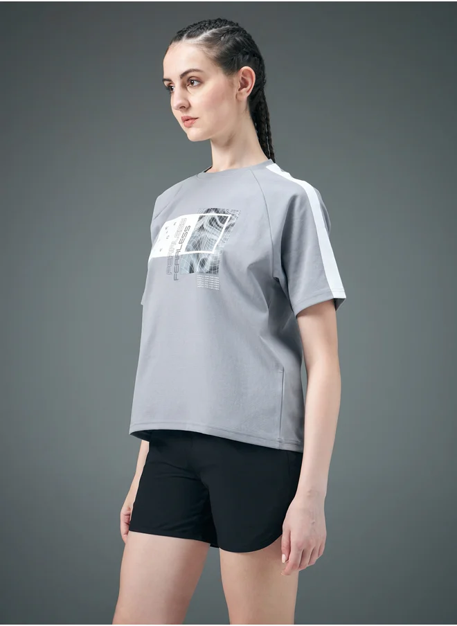 Technosport Technosport Graphic Print Crew Neck Stretch Crop T-Shirt
