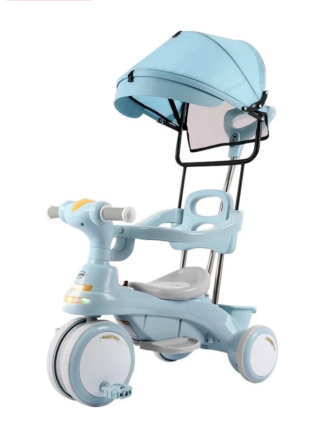 Multi-Functional Kids First Bike with Sun Canopy Parent Handle Adjustable Footrest and Accessories for Ages 1 to 6 Years(blue)  - Image 2