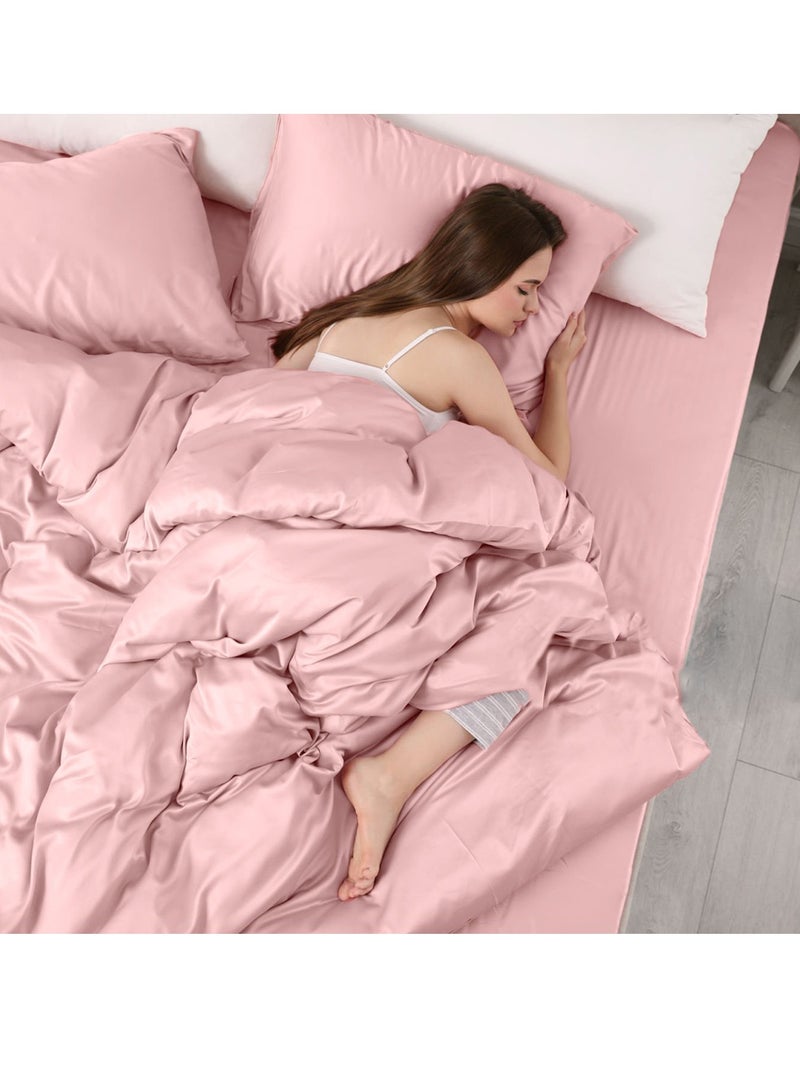 LuxHome Luxury Satin Line Bedsheet and Pillowcase Set – Hotel-Quality Breathable Cotton Bedding, Satin Finish, Soft and Luxurious – Flat Bedsheet 275x275cm with 2 Pillowcases 46x69cm, Pink - Image 4