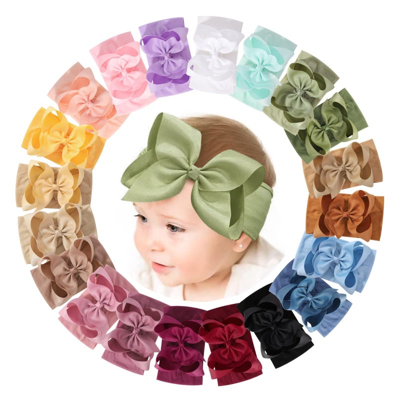 doboi 20PCS Baby Bows Baby Girl Headbands Nylon Hairbands with Ribbon Bow Handmade Elastic Baby Hair Bows Headbands for Baby Girls Newborns Infants Toddlers and Kids - Image 1