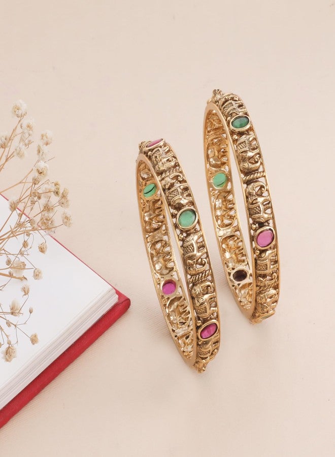 TARINIKA Gold-Plated Temple Theme Bangle Bracelets for Women Antique Brass Alloy Cubic Zirconia(CZ) Gemstone Traditional Fashion Jewelry Gift for her Style 2 - Image 3