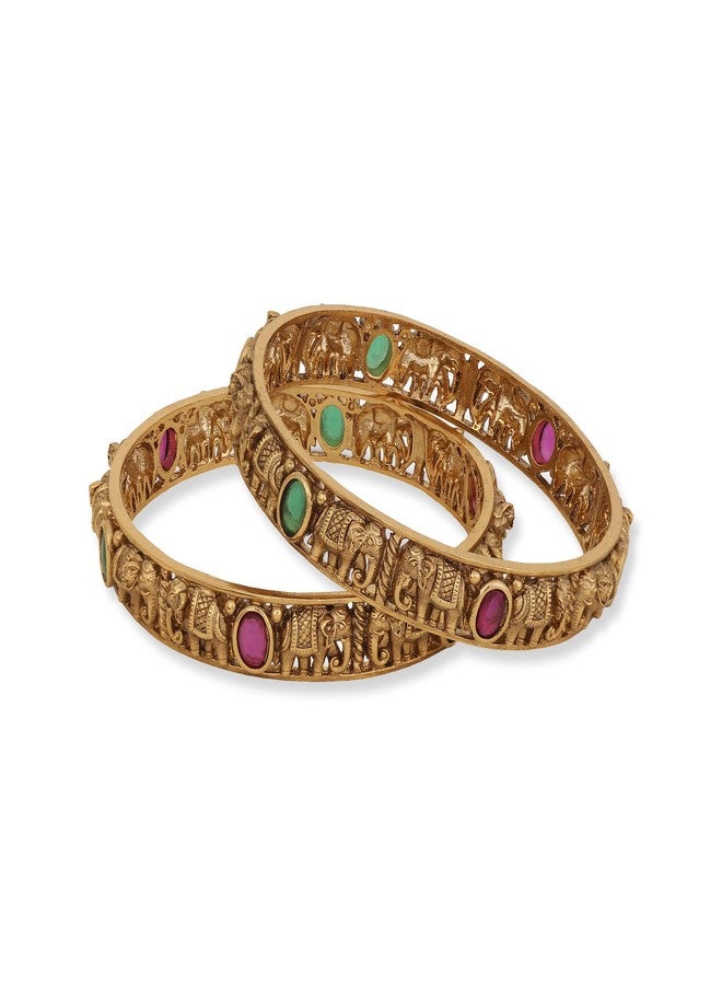 TARINIKA Gold-Plated Temple Theme Bangle Bracelets for Women Antique Brass Alloy Cubic Zirconia(CZ) Gemstone Traditional Fashion Jewelry Gift for her Style 2 - Image 2