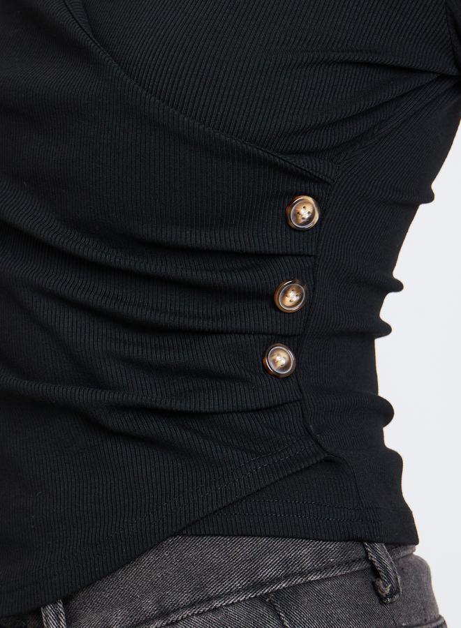 ستايلي بلوزة محبوكة مضلع بتفاصيل أزرار - Image 3