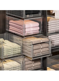 XiuWoo 2-PCS Foldable Stackable Clear Plastic Closet Storage Basket, Wardrobe Organizer, Bin Sweater Drawer Shelf, Closet Storage Container, Drawers Organizer, Wardrobe Drawer Separators for Home office  - Image 5