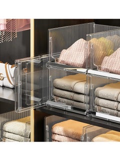 XiuWoo 2-PCS Foldable Stackable Clear Plastic Closet Storage Basket, Wardrobe Organizer, Bin Sweater Drawer Shelf, Closet Storage Container, Drawers Organizer, Wardrobe Drawer Separators for Home office  - Image 1