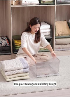 XiuWoo 2-PCS Foldable Stackable Clear Plastic Closet Storage Basket, Wardrobe Organizer, Bin Sweater Drawer Shelf, Closet Storage Container, Drawers Organizer, Wardrobe Drawer Separators for Home office  - Image 3