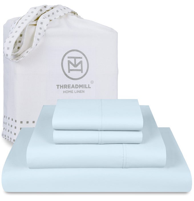 LUXURY 800 THREAD COUNT KING 100 COTTON SHEETS LIGHT BLUE SATEEN WEAVE BEDSHEETS BETTER THAN EGYPTIAN COTTON4 PC SOLID SOFT BEDDING SET FITS 16 DEEP POCKET