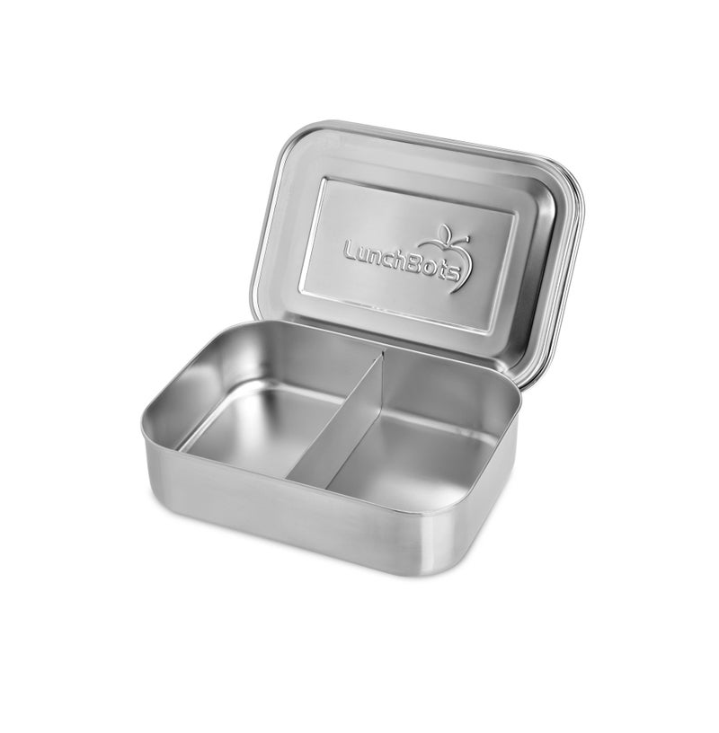 LunchBots Small Snack Packer Bento Box - Extra Small Divided Stainless Steel Snack Container - 2 Compartments for Fruits, Vegetables and Finger Foods - Dishwasher Safe â€“ Stainless Lid - Image 1