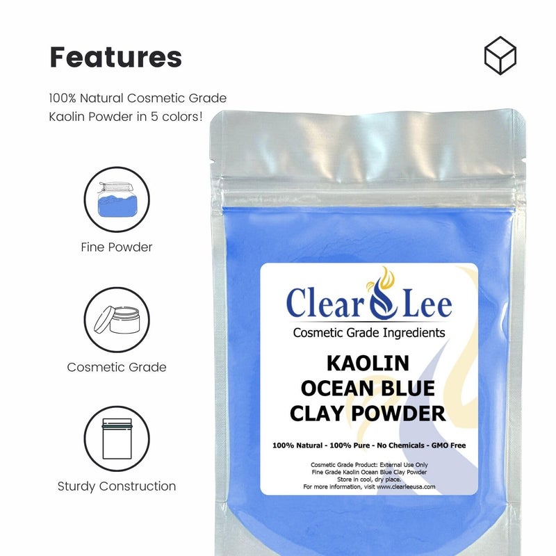 ClearLee Kaolin Clay Cosmetic Grade Powder Sample 5 Pack (White, Rose, Ocean Blue, Mint Green, Lavender) - 100% Pure Natural Powder - Great For Skin Detox, Rejuvenation - DIY Clay Face Mask - Image 2