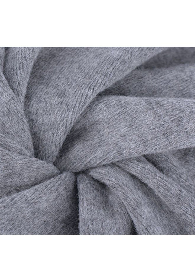 قبعة صوفية رمادية داكنة فضفاضة للنساء والرجال، مبطنة بفرو داخلي - Image 2