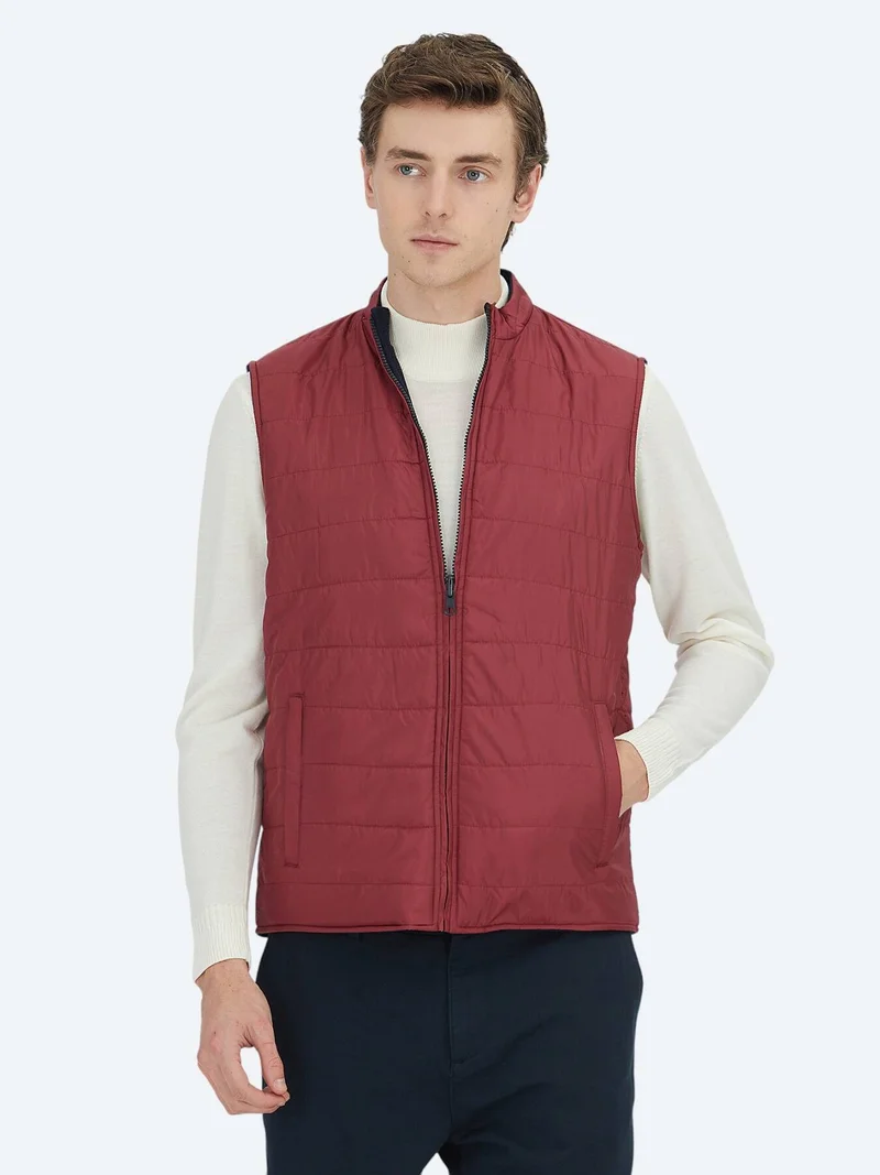Kip Red Regular Fit Turtleneck Casual Knitting Double-Sided Puffer Vest