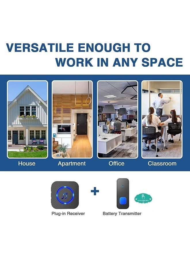 UK Standard Plug Wireless Doorbell - 1300ft Range IP55 Waterproof, 1 British Button & Receiver, 55 Ringtones/5 Volume/LED for  Homes - Image 5