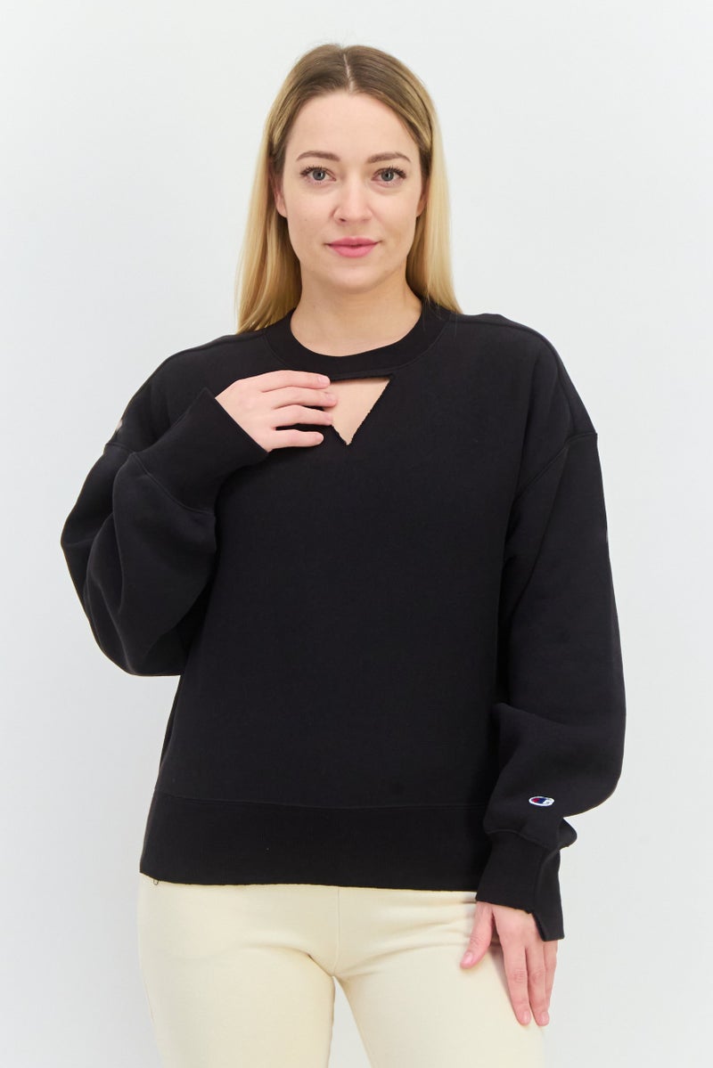 Champion Women Sportswear Fit Long Sleeves Outdoor Sweatshirt, Black  - Image 1