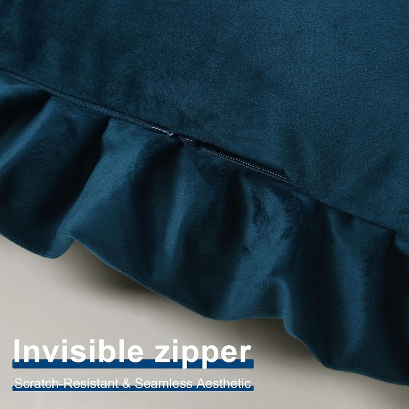 JIUZHEN Navy Blue Throw Pillow Covers 22x22 with Ruffles, Set of 2 Velvet Decorative Square Throw Pillow Covers for Couch Sofa Livingroom Bed - Image 4