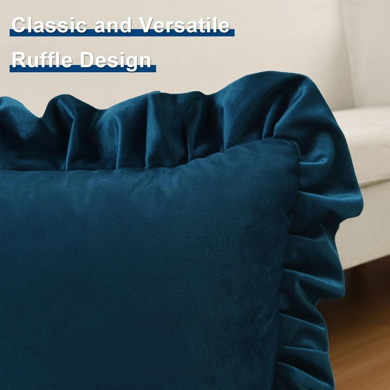 JIUZHEN Navy Blue Throw Pillow Covers 22x22 with Ruffles, Set of 2 Velvet Decorative Square Throw Pillow Covers for Couch Sofa Livingroom Bed - Image 3