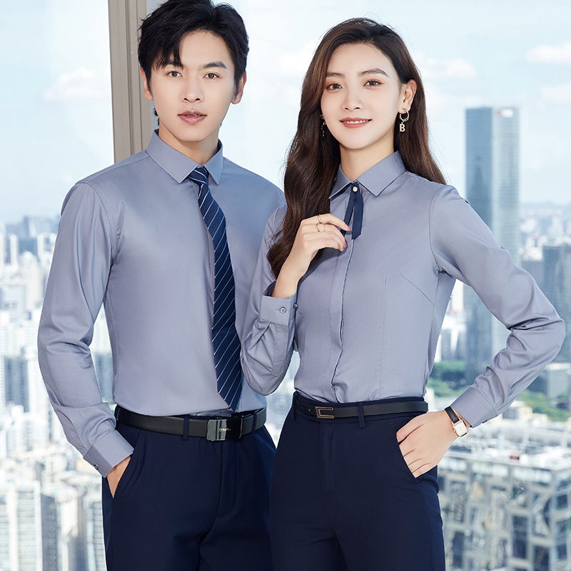 Bamboo Fiber Summer Business Short and Long-Sleeved Unisex No-Iron Shirts for Work Professional Wear Work Clothes Small Collar Size Clothes - Image 2