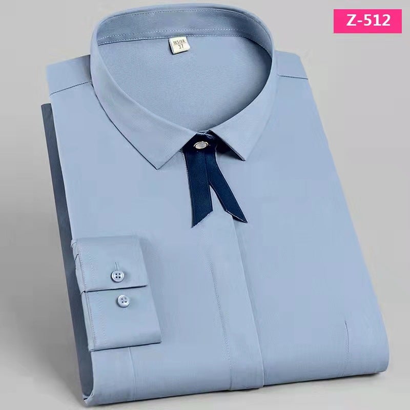 Bamboo Fiber Summer Business Short and Long-Sleeved Unisex No-Iron Shirts for Work Professional Wear Work Clothes Small Collar Size Clothes - Image 1