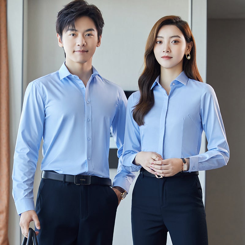 Bamboo Fiber Summer Business Short and Long-Sleeved Unisex No-Iron Shirts for Work Professional Wear Work Clothes Small Collar Size Clothes - Image 3