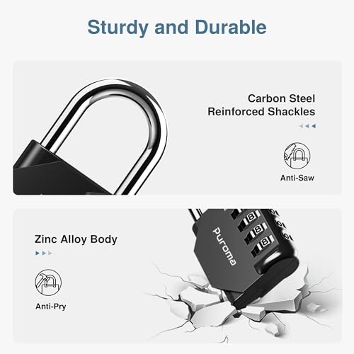 Puroma 4 Pack Combination Lock for Locker 4 Digit Outdoor Waterproof Padlock for School, Gym, Sports, Fence, Toolbox, Gate, Case, Outdoor, Hasp Storage, Cabinets (Black) - Image 4