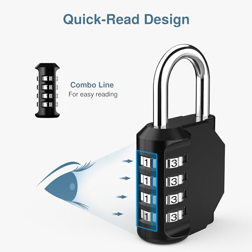 Puroma 4 Pack Combination Lock for Locker 4 Digit Outdoor Waterproof Padlock for School, Gym, Sports, Fence, Toolbox, Gate, Case, Outdoor, Hasp Storage, Cabinets (Black) - Image 3