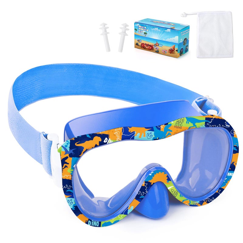 Wave Kids Swim Goggles with Nose Cover, 180Â° Panoramic Snorkel Mask with Anti-Fog & Anti-Leak Design, Comfort Fabric Strap UV Protection Lens for Boys Girls Ages 3-15 - Image 1