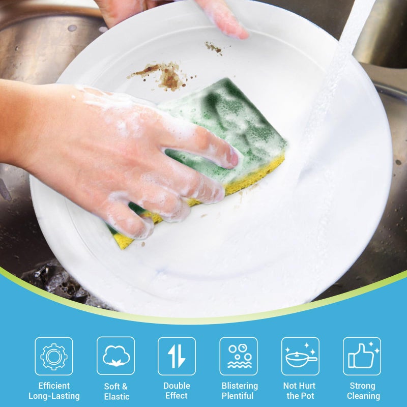 AIDEA Sponges Kitchen, Heavy Duty Scrub Sponge-24Count, Sponges for Dishes, Cellulose Dish Sponge, Scrubbing Power for Tough Messes, Cleaning Power for Non-Coated Cookware, Dishes, Pots, Pans - Image 2