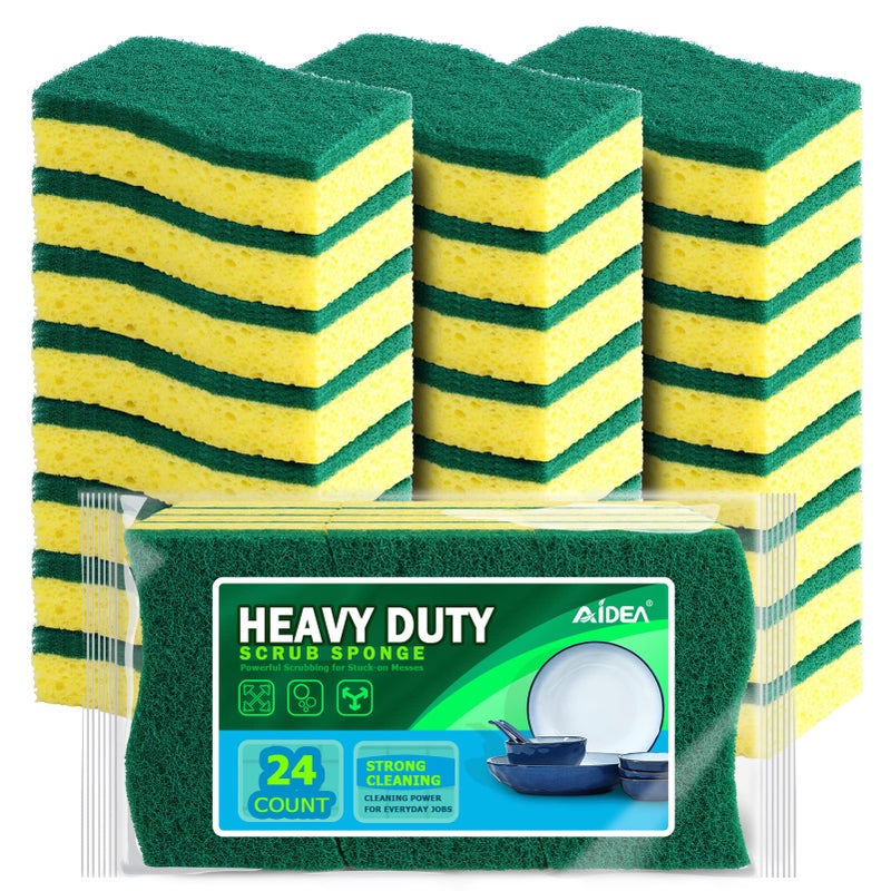 AIDEA Sponges Kitchen, Heavy Duty Scrub Sponge-24Count, Sponges for Dishes, Cellulose Dish Sponge, Scrubbing Power for Tough Messes, Cleaning Power for Non-Coated Cookware, Dishes, Pots, Pans - Image 1
