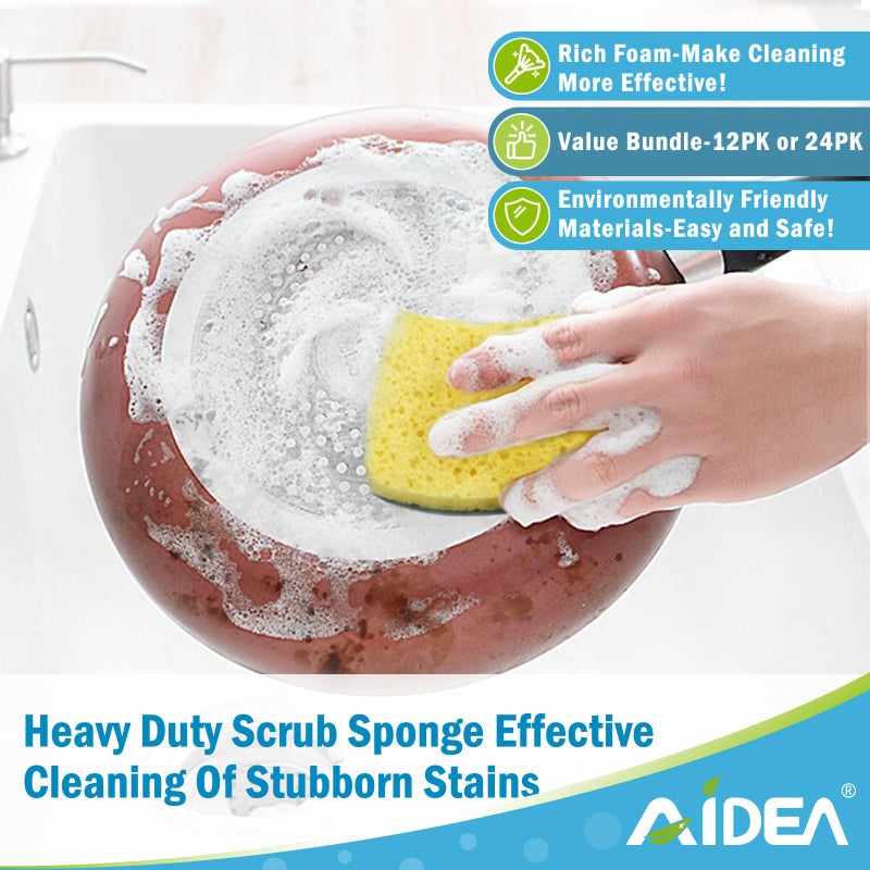 AIDEA Sponges Kitchen, Heavy Duty Scrub Sponge-24Count, Sponges for Dishes, Cellulose Dish Sponge, Scrubbing Power for Tough Messes, Cleaning Power for Non-Coated Cookware, Dishes, Pots, Pans - Image 5