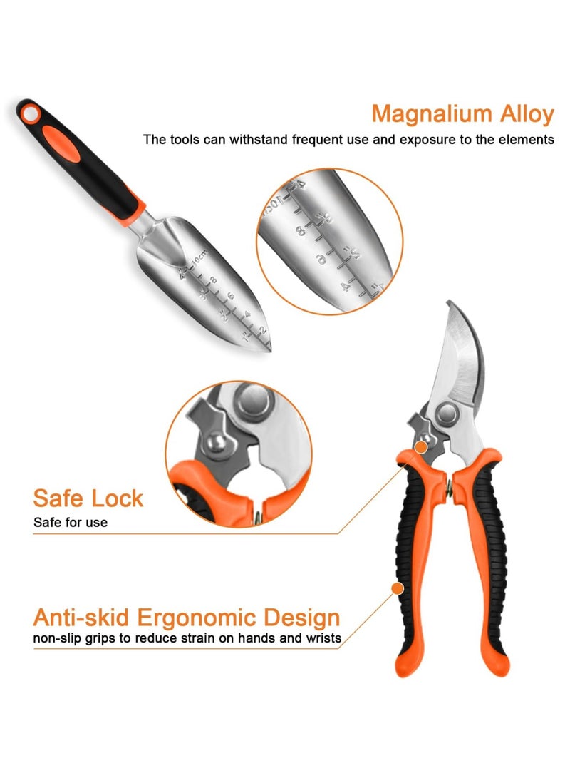 Generic Stainless Steel Heavy Duty Gardening Tool Set, with Non-Slip Rubber Grip, Storage Tote Bag, Outdoor Hand Tools, Ideal Garden Tool Kit Gifts for Women and Men（Orange） - Image 3