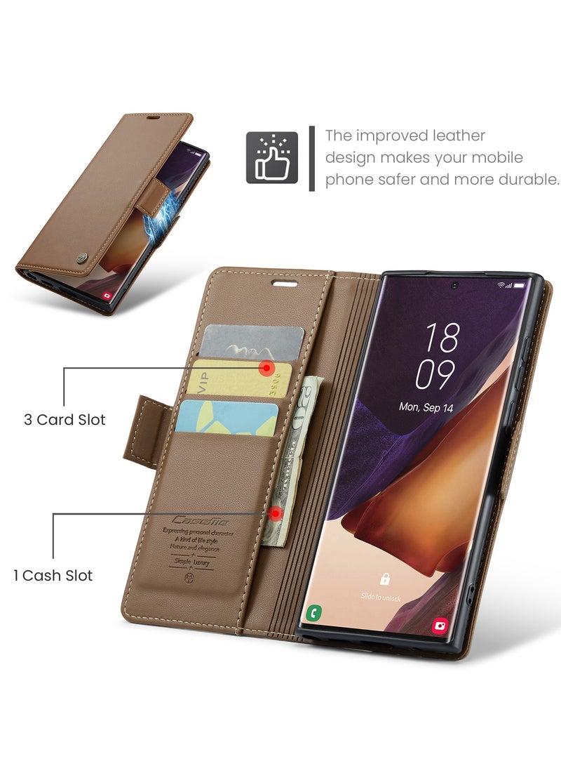 Phone Case for Samsung Galaxy Note 20 Ultra Anti-scratch Leather Kickstand Card Slot Money Pocket Brown  - Image 2