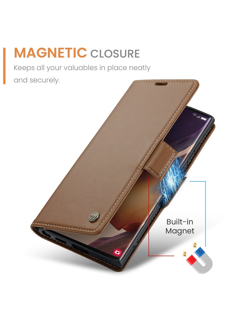 Phone Case for Samsung Galaxy Note 20 Ultra Anti-scratch Leather Kickstand Card Slot Money Pocket Brown  - Image 3