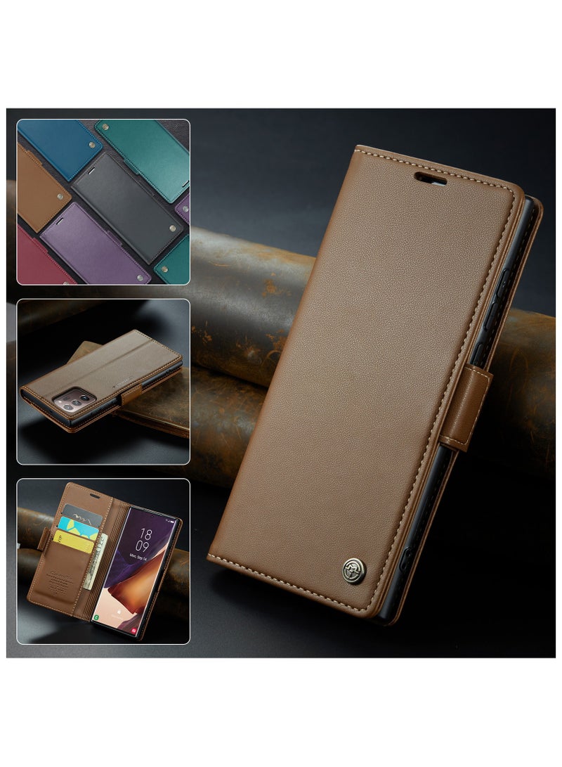 Phone Case for Samsung Galaxy Note 20 Ultra Anti-scratch Leather Kickstand Card Slot Money Pocket Brown  - Image 4