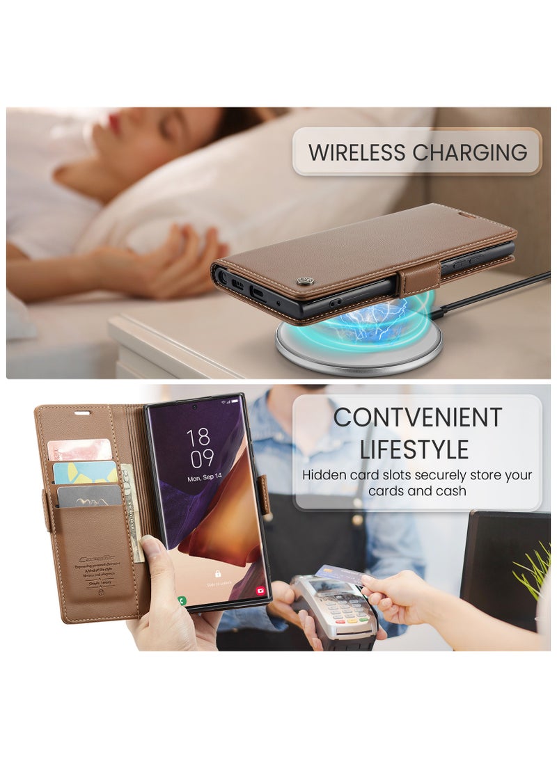 Phone Case for Samsung Galaxy Note 20 Ultra Anti-scratch Leather Kickstand Card Slot Money Pocket Brown  - Image 5