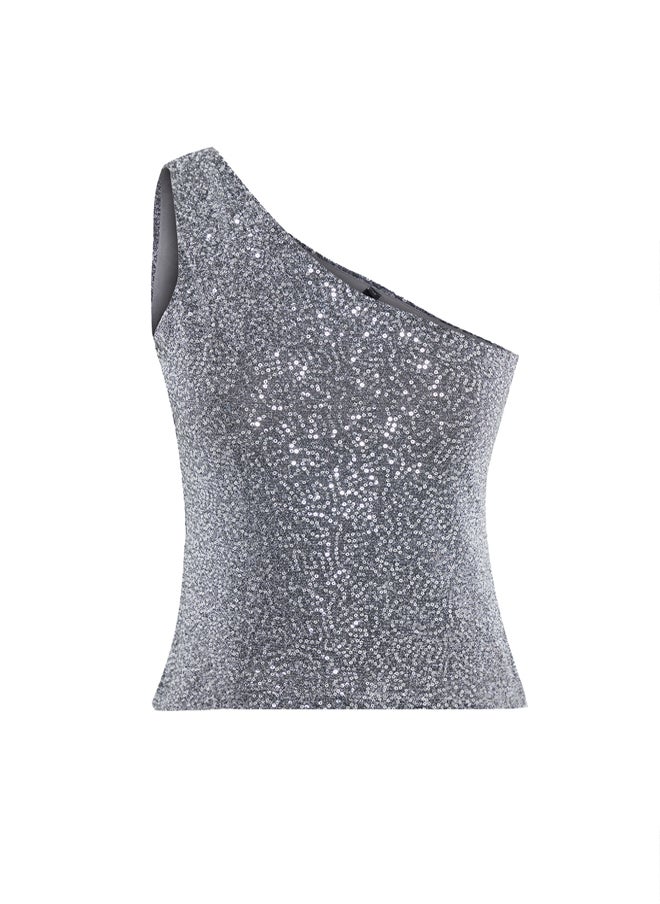 trendyol - Silver One Shoulder Knitted Sequin Blouse TPRSS25BZ00009 - Image 1