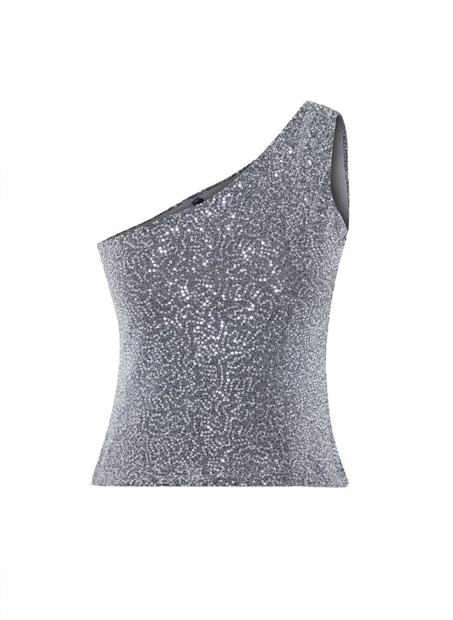 trendyol - Silver One Shoulder Knitted Sequin Blouse TPRSS25BZ00009 - Image 1