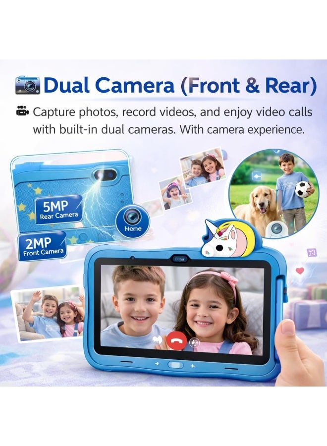 MODIO TAB Modio M71 Kids Tablet 7 Inch HD Display, 6GB RAM + 128GB ROM, Dual Camera, 3000mAh Battery, Shockproof Unicorn Case with Stylus & Accessories – Blue - Image 3