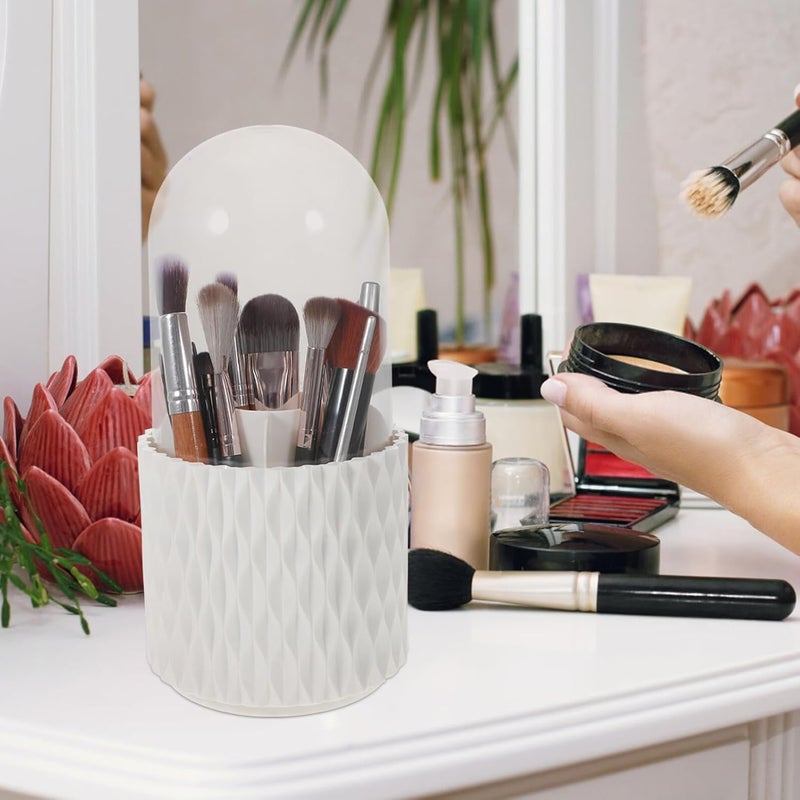 SHOWERORO Rotating Makeup Brush Case with Cover 360-degree Swivel Makeup Brush Cup and Pen Organizer for Vanity Desktop Storage for Home Use - Image 3