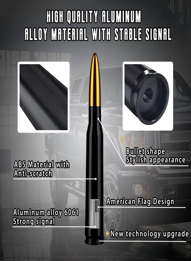 HVSTTPK American Flag Car Truck Antenna with Valve Stem Caps, Universal Antenna Mast for GM Chevy Silverado 1500 2500 3500 HD Avalanche Ford F150 F250 F350 Denali Heavy Duty Pickup Trucks Accessories (Gold) - Image 2