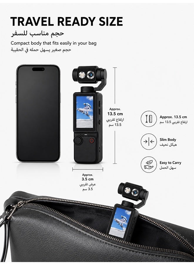 Kalobee 4K HD Pocket Vlogging Camera With 1.9 Inch Screen 180 Degree Rotating Lens AF Focus Fill Light 2000mAh Battery 32GB TF Card Mini Tripod Black - Image 4