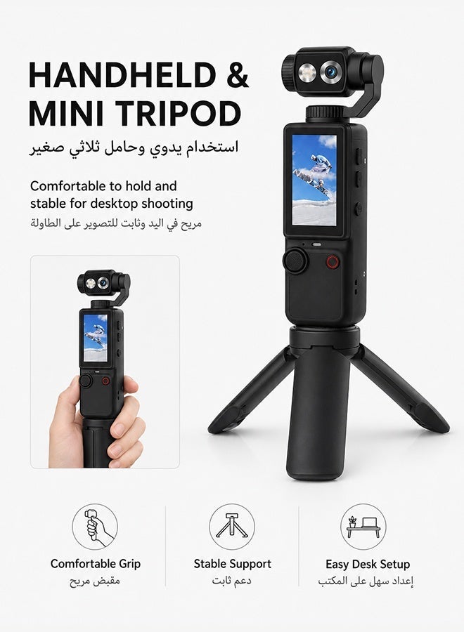 Kalobee 4K HD Pocket Vlogging Camera With 1.9 Inch Screen 180 Degree Rotating Lens AF Focus Fill Light 2000mAh Battery 32GB TF Card Mini Tripod Black - Image 3