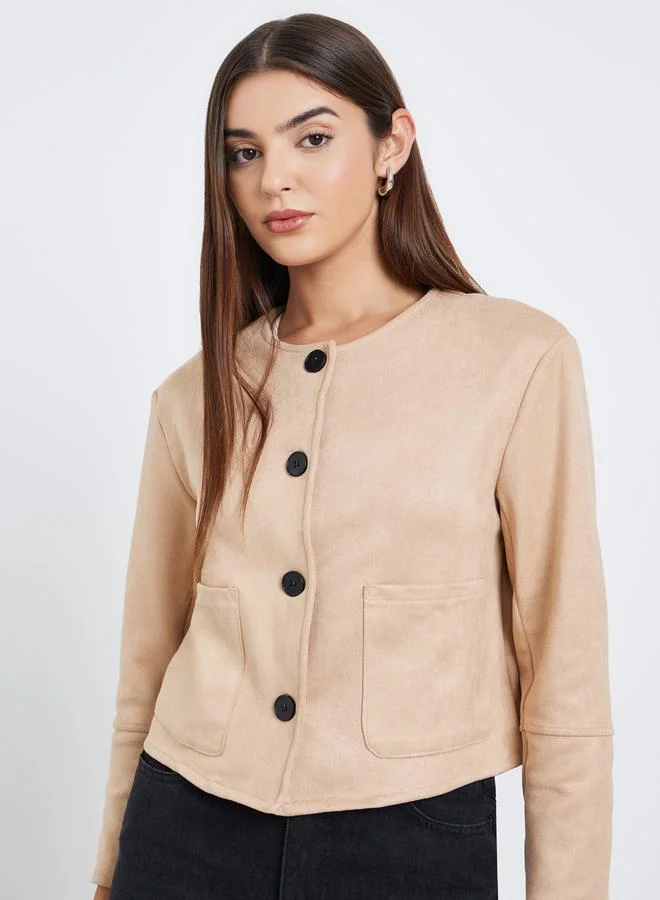 Styli Beige Button-Front Jacket