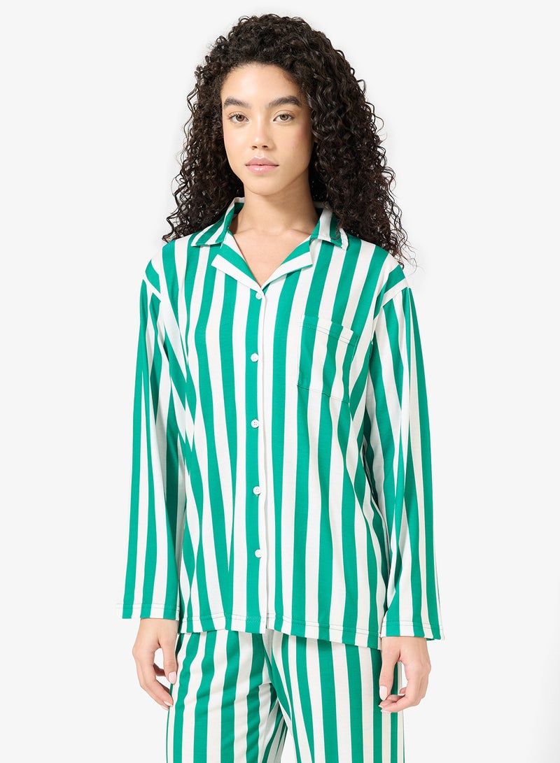 جينجر طقم بيجامة وقميص بأزرار وخطوط ساتان - Image 3