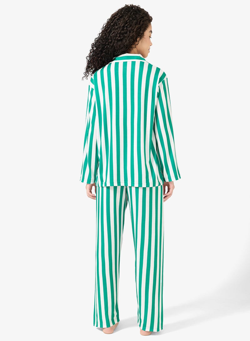 جينجر طقم بيجامة وقميص بأزرار وخطوط ساتان - Image 2