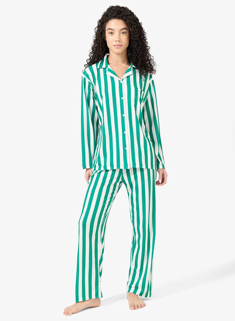 جينجر طقم بيجامة وقميص بأزرار وخطوط ساتان - Image 5