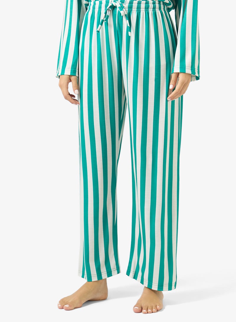 Ginger Satin Stripe Button Up Shirt & Pyjama Set - Image 4